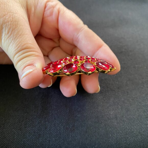 Vintage Monet Ruby Red Rhinestone Brooch #394 - Picture 4 of 8